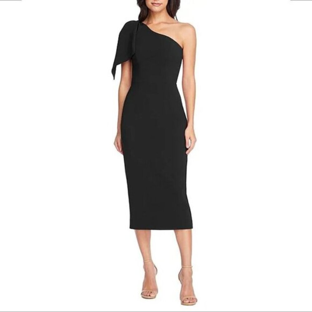 Dress the Population Tiffany one shoulder midi Black bow dress new X-Large XL